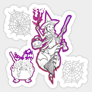 Halloween B&W Spider Witch Pattern Sticker